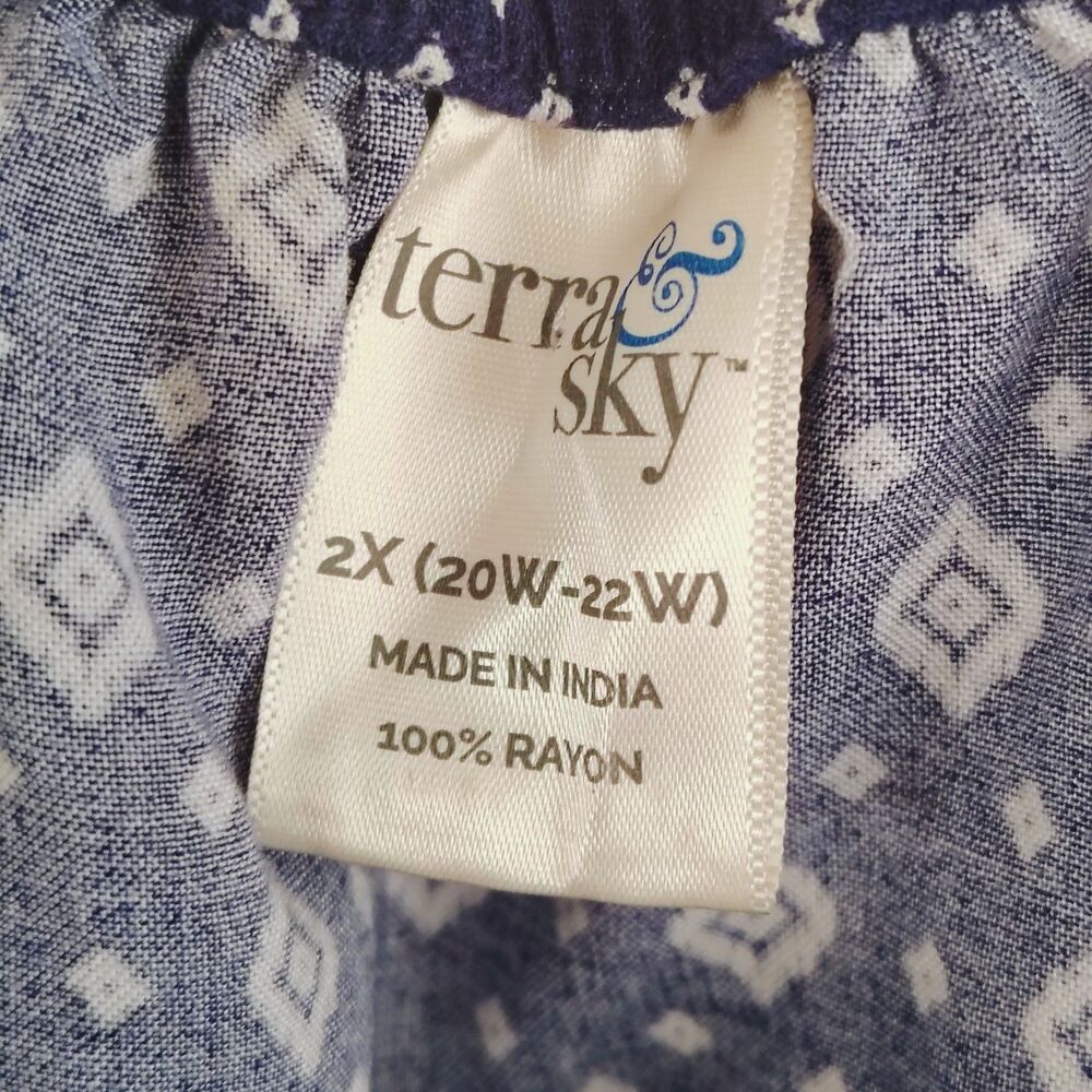 Terra & Sky Women’s 2X Blue Sapphire Boho Peasant Top Ruffle Bell Sleeve Rayon - Picture 5 of 9